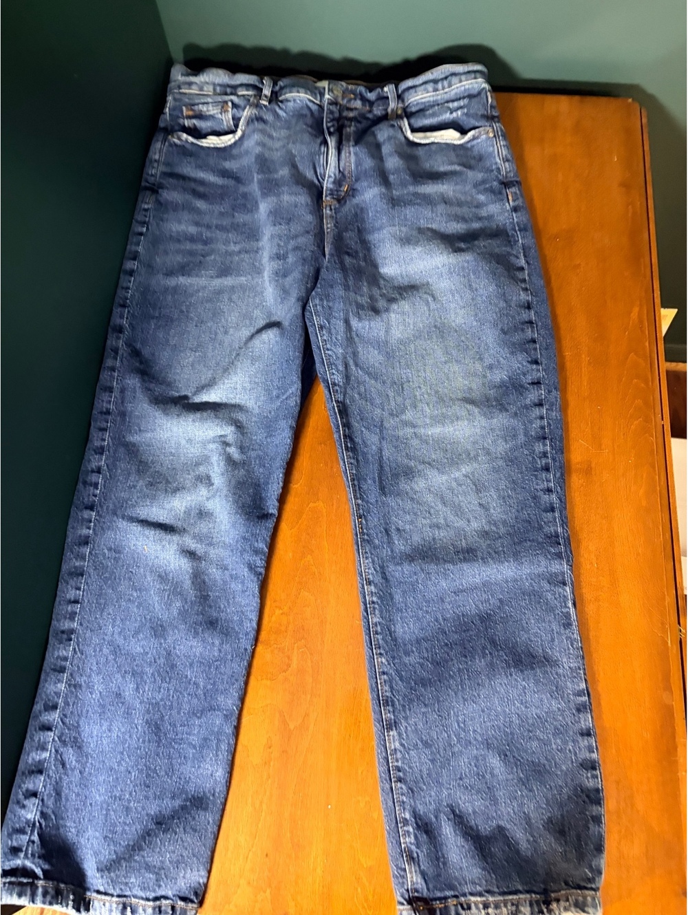 LOFT The Straight Crop Blue Denim Jeans Size 31 (12) Medium Wash High Rise